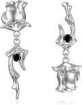 wholesale 925 Sterling Silver Gothic Rose & Witch's Heart Drop Earrings-0-0