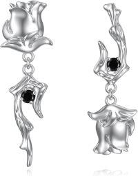 wholesale 925 Sterling Silver Gothic Rose & Witch's Heart Drop Earrings-Goth Rose
