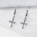 wholesale 925 Sterling Silver Skull & Cross Dangle Huggie Hoop Earrings Religious  for Women Men-0-2