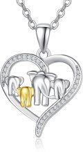 wholesale 925 Sterling Silver Elephant Family with Gold Heart Pendant Necklace for Women-0-0