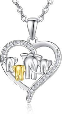 wholesale 925 Sterling Silver Elephant Family with Gold Heart Pendant Necklace for Women-4 Elephants