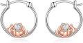 wholesale 925 Sterling Silver Sleeping Cat Heart Charm Hoop Earrings for Women Girls  43mm Diameter-0-0