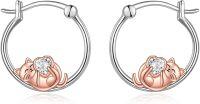 wholesale 925 Sterling Silver Sleeping Cat Heart Charm Hoop Earrings for Women Girls  43mm Diameter-CZ Cat Hoop Earrings