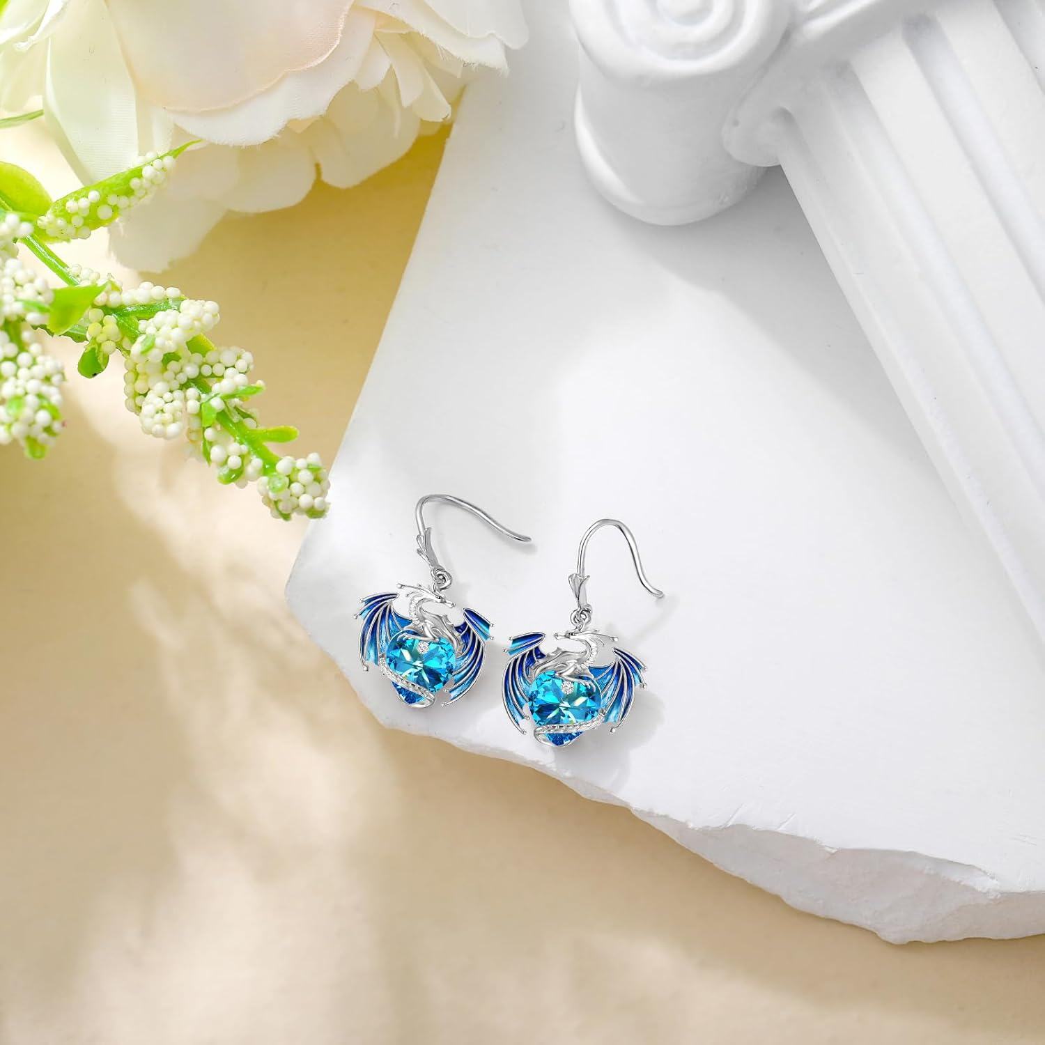 wholesale 925 Sterling Silver & Austrian Crystal Dragon Earrings with Heart-Shaped Stones, Lead/Nickel-Free, 1 Size, Gift Box-0-3