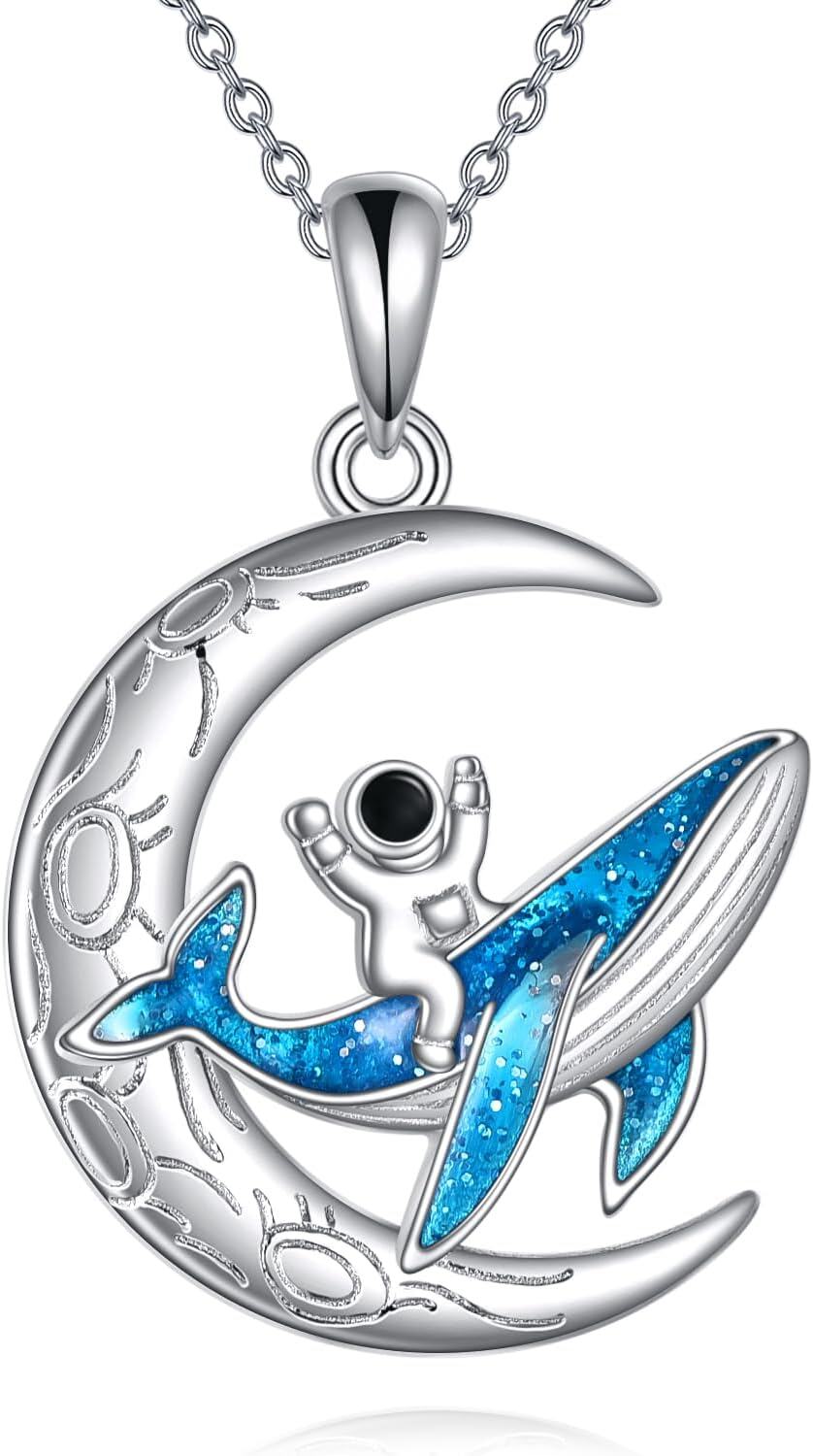  Sterling Silver Space Astronaut Planet Pendant Necklace Jewelry Gift -0-0