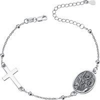wholesale 925 Sterling Silver St. Benedict Charm Bracelet with Cross and Medal for Women Girls Catholic Rosary Chain Faith Gift Jewelry 6-8 Adjustable Length-Saint Christopher