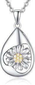 wholesale 925 Sterling Silver Daisy Flower Tear Drop Cremation Jewelry Pendant Necklace for Women-0-0