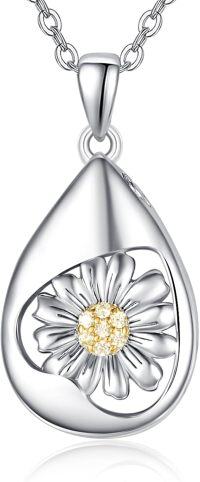 wholesale 925 Sterling Silver Daisy Flower Tear Drop Cremation Jewelry Pendant Necklace for Women-E-Daisy