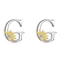 wholesale 925 Sterling Silver Sunflower Initial Alphabet Letter Script Name Stud Earrings for Women-Initial G