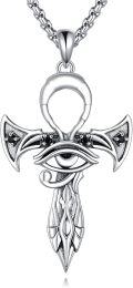 wholesale 925 Sterling Silver Egyptian Eye Of Horus Cross Pendant Necklaces For Men s 45cm Chain Length-0-0