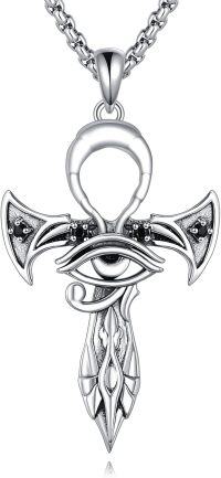 wholesale 925 Sterling Silver Egyptian Eye Of Horus Cross Pendant Necklaces For Men s 45cm Chain Length-Ankh
