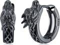 wholesale 925 Sterling Silver Viking Wolf Head Huggie Earrings for Men Norse Runes Gothic Jewellery Gift-0-0