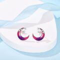 wholesale 925 Sterling Silver Crescent Moon Star Purple Pink Enamel Stud Earrings-0-3