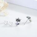 wholesale 925 Sterling Silver Crown Blue Heart Crystal Stud Earrings Oxidized Finish-0-1