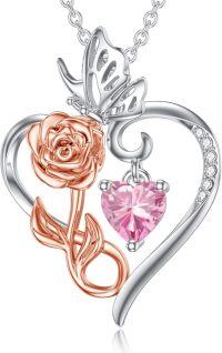 wholesale 925 Sterling Silver Rose Heart Birthstone Necklace for Women Flower Infinity Love Pendant Jewelry for Mom Wife Her Anniversary Christmas Mothers Day Gift-10:October