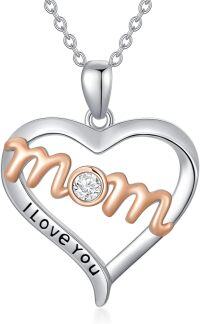 wholesale 925 Sterling Silver Mom Heart Pendant Necklace with Cubic Zirconia and Engraved Message - 43cm Chain Length-mom necklace