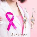 wholesale 925 Sterling Silver Heart-Shaped Survivor Ribbon Drop Earrings - Breast Cancer Awareness  for Women-0-3