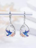 wholesale 925 Sterling Silver Hummingbird & Flower Drop Earrings for Women-0-4