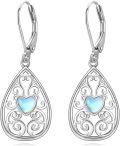 wholesale 925 Sterling Silver Teardrop Heart Moonstone & Turquoise Leverback Drop Earrings for Women-0-0