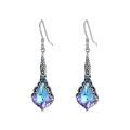 wholesale 925 Sterling Silver Blue Austrian Crystal Drop Earring with Purple Accents and Antique Finish - 16mm Length-0-0