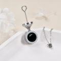 wholesale 925 Sterling Silver Black Onyx & Cubic Zirconia Round Cremation Keepsake Pendant Necklace with Funnel and Fill Tool-0-3