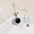 wholesale 925 Sterling Silver Black Onyx & Cubic Zirconia Round Cremation Keepsake Pendant Necklace with Funnel and Fill Tool-0-3