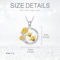 wholesale 925 Sterling Silver Sunflower & Honeybee Circle Pendant Necklace for Women Mothers' Gifts on Valentine's Day and Christmas-0-1