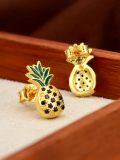 wholesale 925 Sterling Silver Pineapple Stud Earrings with Black Crystal Accents for Women-0-2