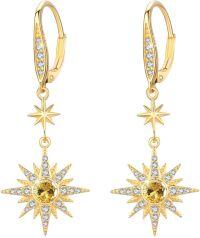 wholesale Sterling Silver Gold Plated Gemstone Star Earrings Leverback Dangle Jewelry Gifts-November (Gold Plated)-November (Gold Plated)
