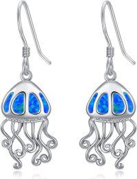 wholesale 925 Sterling Silver Blue Fire Opal Jellyfish Dangle Drop Earrings for Women Girls Beach Summer Gift-Jellyfish