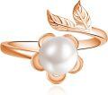 wholesale 925 Sterling Silver & Rose Gold Plated Pearl Flower Promise Ring - Adjustable Size 7-9, Hypoallergenic, Gift Box-0-0