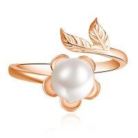 wholesale 925 Sterling Silver & Rose Gold Plated Pearl Flower Promise Ring - Adjustable Size 7-9, Hypoallergenic, Gift Box-Rose Gold