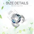 TOUPOP Sterling Silver Blue Crystal Adjustable Initial Ring For Women-0-2