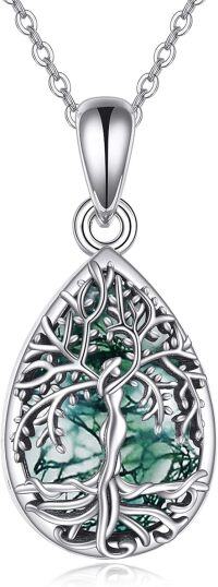 wholesale Sterling Silver Moonstone Black Onyx Mass Agate Tree of Life Urn Necklace for Ashes-Moss Agate Tree