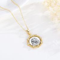 wholesale 925 Sterling Silver Virgin Mary Pendant Necklace with Gold Accents and Cubic Zirconia Stones for Women-Virgin Mary
