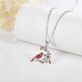 wholesale 925 Sterling Silver Red Cardinal Birds On Branch Pendant Necklace With Cubic Zirconia-0-3