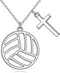 wholesale 925 Sterling Silver Volleyball Cross Charm Pendant Necklace for Women-0-0