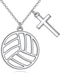 wholesale 925 Sterling Silver Volleyball Cross Charm Pendant Necklace for Women-11-Basketball Cross Necklace