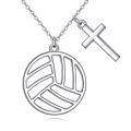 wholesale 925 Sterling Silver Volleyball Cross Charm Pendant Necklace for Women-0-0
