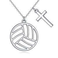 wholesale 925 Sterling Silver Volleyball Cross Charm Pendant Necklace for Women-11-Basketball Cross Necklace