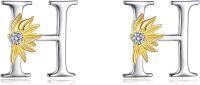 wholesale Sterling Silver Sunflower Initial Alphabet Letter Script Name Stud Earrings for Women-Initial H