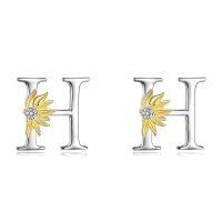 wholesale 925 Sterling Silver Sunflower Initial Alphabet Letter Script Name Stud Earrings for Women-Initial H
