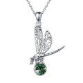 wholesale 925 Sterling Silver Green Moss Agate and Turquoise Dragonfly Pendant Necklace for Women-0-0