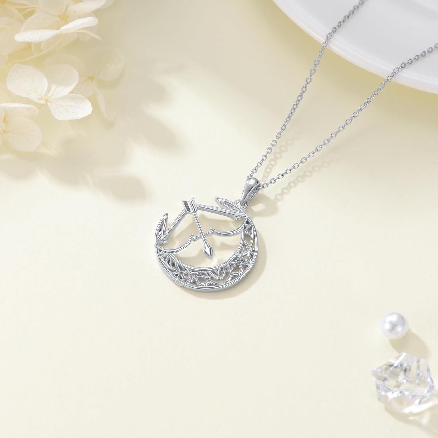 wholesale 925 Sterling Silver Moon & Arrow Pendant Necklace - Archer's Hunt Jewelry for Women-0-1