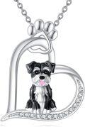 wholesale 925 Sterling Silver Schnauzer in Heart Paw Print Pendant Necklace for Women Girls Gifts-0-0
