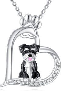 wholesale 925 Sterling Silver Schnauzer in Heart Paw Print Pendant Necklace for Women Girls Gifts-Schnauzer