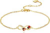 wholesale 14K Gold Infinity Love Heart Charm Bracelet 14K Gold  Adjustable Bangle Gifts for Her Anniversary Valentines Day Present Ideas-Ladybug Infinity