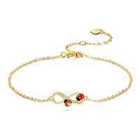 wholesale 14k Gold Infinity Ladybug Bracelet With Red Enamel Crystal Chain For Women-Ladybug Infinity