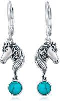 wholesale Sterling Silver Vintage Green Turquoise Elephant Fox Horse Dolphin Dangle Leverback Earrings-0-0