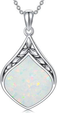 wholesale Sterling Silver Natural Gemstone Teardrop Pendant Necklace-Opal